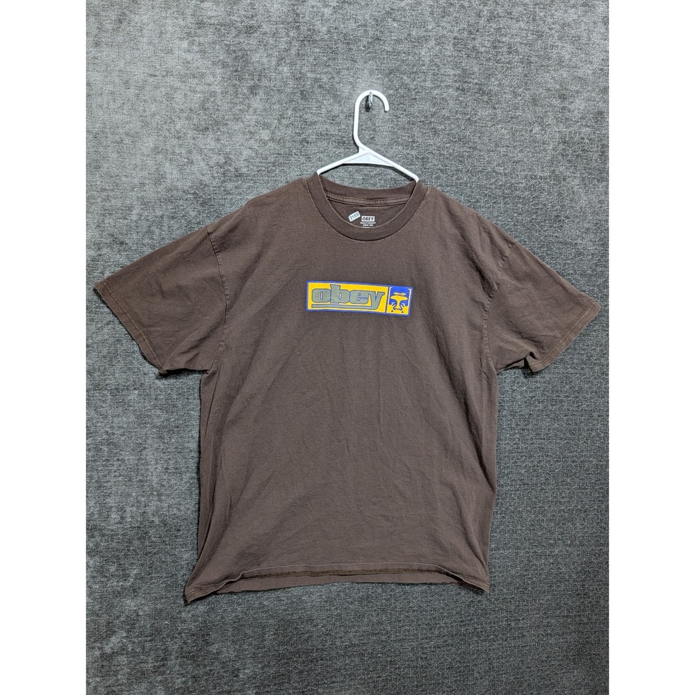 Obey Mens XL Brown Graphic Logo T-Shirt Short Sleeve Cotton Streetwear 2153